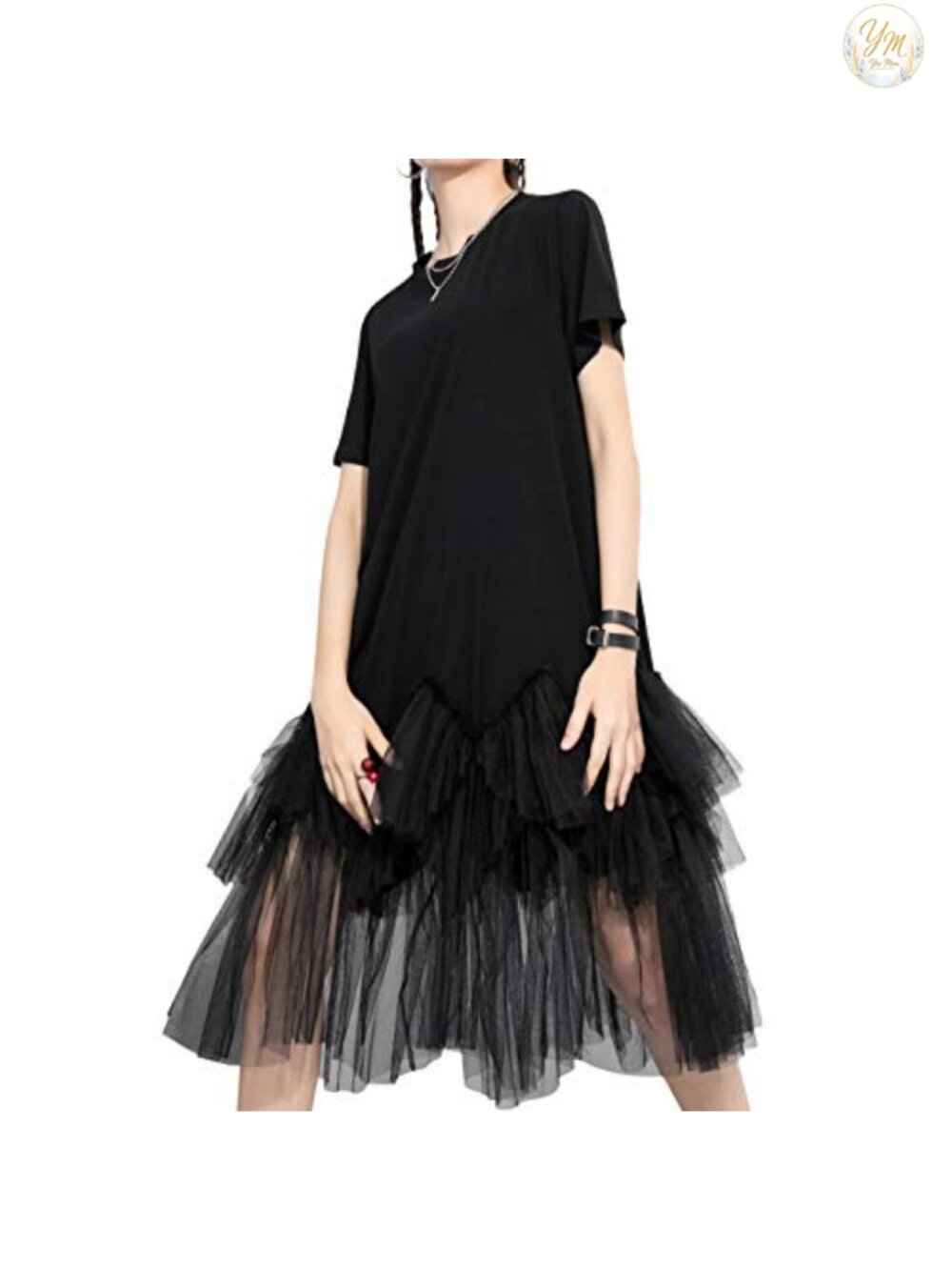 Oversized Tulle Tutu Dress with Crew Neck Short Sleeve